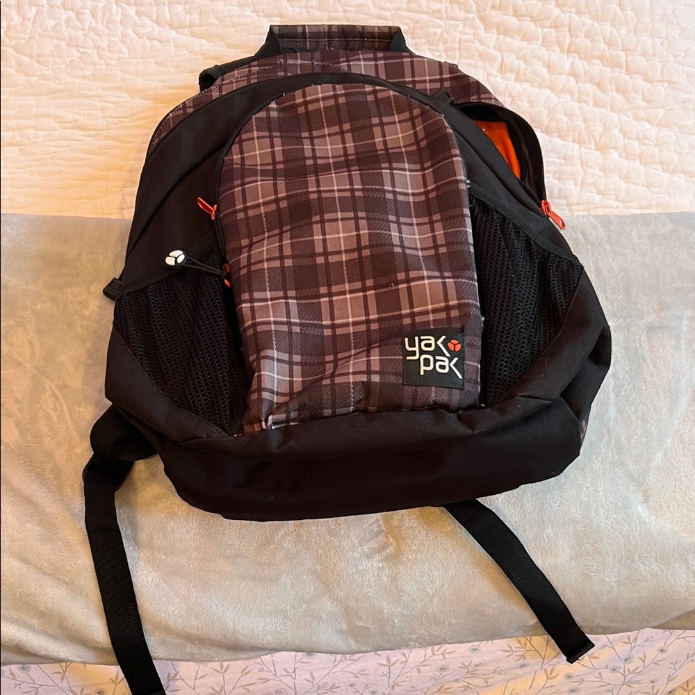 Plaid Backpack Black and Brown